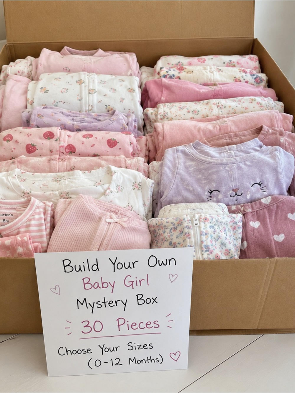 ✨ Build Your Own Baby Girl Mystery Box | 30 Pieces | Choose Your Sizes (0–12m)